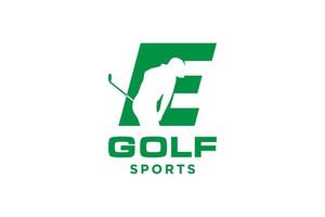 Alphabet-Buchstaben-Symbol-Logo e für Golf-Logo-Design-Vektorvorlage, Vektoretikett des Golfsports, Logo der Golfmeisterschaft, Illustration, kreatives Symbol, Designkonzept vektor