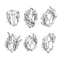 Kristalledelsteine Strichzeichnungen mit Blumen für Tätowierungen