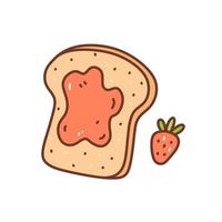 Toast mit Erdbeermarmelade isoliert auf weißem Hintergrund. handgezeichnete Vektorgrafik im Doodle-Stil. Perfekt für verschiedene Designs, Karten, Dekorationen, Logos, Menüs, Rezepte. vektor