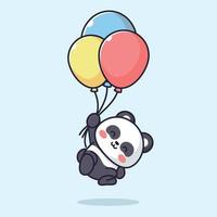 söt panda flygande med ballong vektor