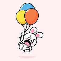 söt kanin flygande med ballong vektor