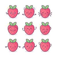 kawaii erdbeere mit gesicht, herzen und funkeln mit textbeschriftung beere süß. lustige Fruchtwortspielillustration, vektor