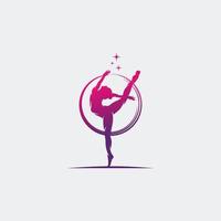 ung gymnast kvinna dansa med band logotyp vektor