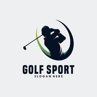 golf spelare logotyp design vektor mall. elit lyx guld golf klubb