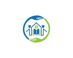 Home Book Learning mit Handpflege-Logo entwirft Konzept mit Symbolvektorvorlage für Menschenbildung. vektor