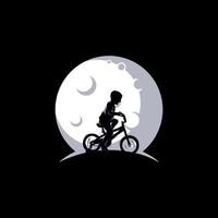 ein kind, das im mond fahrrad fährt vektor