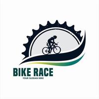 cykel årgång logotyp mall redskap och cyklist vektor