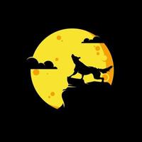 Silhouette des wilden Wolfs im Mond-Logo-Design vektor