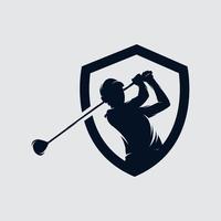 Golfspieler-Logo-Design-Vektorvorlage. Elite-Luxus-Gold-Golfclub vektor