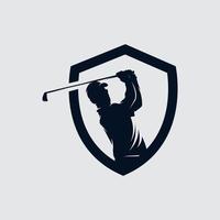 Golfspieler-Logo-Design-Vektorvorlage. Elite-Luxus-Gold-Golfclub vektor