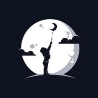 Kinder träumen im Mond-Logo-Design vektor