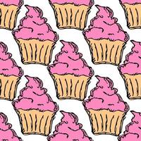 Nahtloses Kuchenmuster. Süßigkeiten und Süßigkeiten-Hintergrund. Doodle-Vektor-Illustration mit Süßigkeiten und Süßigkeiten-Symbolen vektor