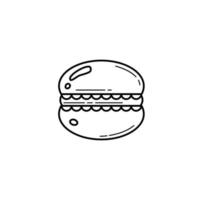 handgezeichnetes französisches macaron, makronenplätzchen. traditionelles französisches dessert, dekoratives element für café, süßwaren. Vektorillustration im Doodle-Stil. vektor