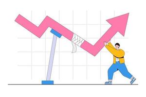 ekonomisk återhämtning, kris förvaltning, stigande upp stock marknadsföra indikator, företag anpassning begrepp. affärsman investerare eller ledare reparera bruten pilar använder sig av bandage och förhindra ner trend Graf vektor