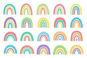 Boho-Regenbogen. handgezeichnete dekorative elemente der pastellregenbogenbabygrußkarte vektor