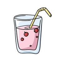 mjölkig rosa frukt cocktail med bär i en glas glas, vektor illustration i tecknad serie stil på en vit bakgrund