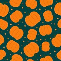 Nahtloses Muster von Kürbissen auf smaragdgrünem Hintergrund. Hintergrund für dekorative Herbstgestaltung vektor