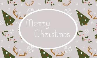 frohe weihnachten bannerkarte mit hörnern und schneeflocken und baumabend. Platz für Texte. Urlaub-Vektor-Illustration vektor