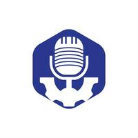 Gear Podcast-Vektor-Logo-Design-Vorlage. Zahnrad und Mikrofon-Icon-Design. vektor
