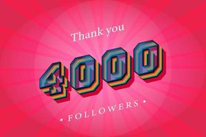 tacka du 4000 social följare och prenumeranter med tal trendig retro text effekt 3d framställa vektor