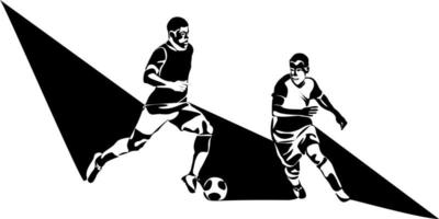 fotboll, fotboll spelare sparkar boll. isolerat vektor silhuett. fotboll försvarare, anfallare eller målvakt