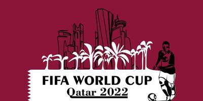 wm-banner in katar 2022. stilisierter vektor isolierte moderne illustration der hauptstadt doha mit symbol, farben und flagge