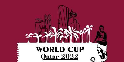 wm-banner in katar 2022. stilisierter vektor isolierte moderne illustration der hauptstadt doha mit symbol, farben und flagge