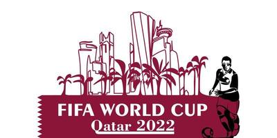 wm-banner in katar 2022. stilisierter vektor isolierte moderne illustration der hauptstadt doha mit symbol, farben und flagge