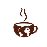 kreative Kaffeetasse mit Designvorlage für das Vektorlogo der Weltkarte. vektor