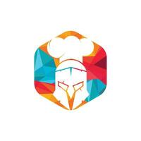spartanische Chef-Vektor-Logo-Design-Vorlage. minimales logo des kochkriegers mit kochmützenvektorillustration. vektor