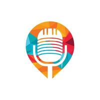 Podcast- und Kartenstift-Logo-Design. Studio-Tischmikrofon mit Broadcast-Icon-Design. vektor