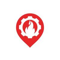 Feuerpunkt-Logo-Design-Vorlage. Feuer mit Ausrüstung und GPS-Icon-Design. vektor