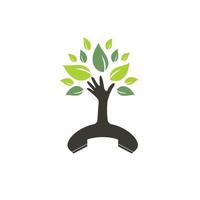 Natur rufen Vektor-Logo-Design. Mobilteil und Hand-Baum-Icon-Design-Vorlage. vektor