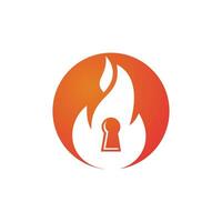 Logo-Designvorlage für Feuervorhängeschloss-Schlüssel. Symbol für das Logo des Feuerflammenschlüssels. vektor