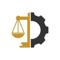 Arbeitskanzlei Vektor-Logo-Design-Konzept. Anwaltskanzlei mit Entwurfsvorlage für das Zahnradlogo. vektor