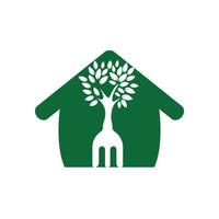 Gabelbaum mit Vektor-Logo-Design in Hausform. Logo-Konzept für Restaurant und Landwirtschaft. vektor