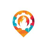 Feuerpunkt-Logo-Design-Vorlage. Feuer mit Ausrüstung und GPS-Icon-Design. vektor