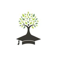 utbildning försäkring och Stöd logotyp begrepp. gradering keps och mänsklig träd ikon logotyp. vektor