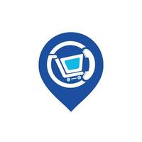 Shopping-Call-Vektor-Logo-Design-Vorlage-Illustration. Warenkorb und Mobilteil mit GPS-Symbol. vektor