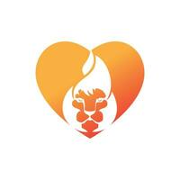 Löwe-Feuer-Vektor-Logo-Design-Vorlage. kreative Löwenflammen mit herzförmigem Logo-Designkonzept. vektor