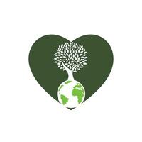 Globus-Baum mit Herz-Vektor-Logo-Design-Vorlage. Planet und Öko-Symbol oder Symbol. vektor