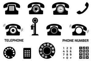 retro telefon ikon uppsättning. samling av årgång telefon symboler. platt vektor illustration