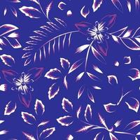 årgång eleganta färgrik tropisk sömlös mönster med växter lövverk på blå bakgrund. vektor design mall för skriva ut textur eller tyg textil. blommig bakgrund. exotisk tropisk. sommar design