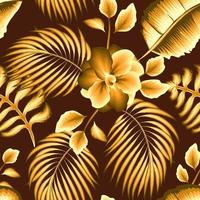 schöne jasminblumenillustration und bananenpalmblätterpflanzen tropisches nahtloses muster auf nachthintergrund. modische Stoffstruktur. Blumenhintergrund. exotische Tropen. Sommerdesign zum Thema vektor