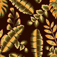 schöner sommer mit tropischen bananenblättern, nahtlosem muster und monstera-pflanze auf nachthintergrund mit heller bunter dschungellaubzeichnung. modische Textur. Dschungel-Illustration. Herbst vektor