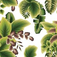 grünes botanisches nahtloses tropisches muster pflanzt laub auf weißem hintergrund. Vektordesign. exotische Tropen. botanische Tapete. Regenwald Hintergrund dekorativ. Stoff Textur Druckdesign. Frühling vektor