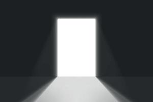 Licht der offenen Tür in einem dunklen Raum. helle Tür vektor