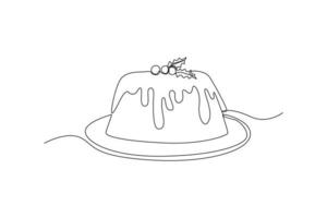 kontinuierliche einzeilige zeichnung pudding mit beere auf einem teller. Dessert-Konzept. einzeiliges zeichnen design vektorgrafik illustration. vektor