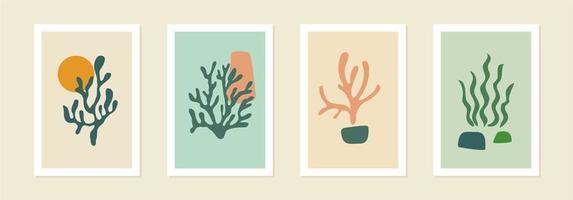 moderne abstrakte skandinavische Korallenplakate. Zeitgenössische minimalistische organische Formen im Matisse-Stil, bunte Korallen und grafische Vektorillustrations-Wandkunst aus Algen vektor