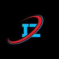 iz jag z brev logotyp design. första brev iz länkad cirkel versal monogram logotyp röd och blå. iz logotyp, jag z design. iz, jag z vektor